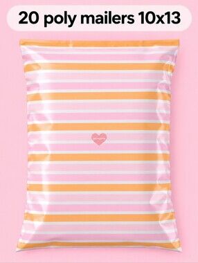 20 Pink Orange Striped Poly Mailers 10x13